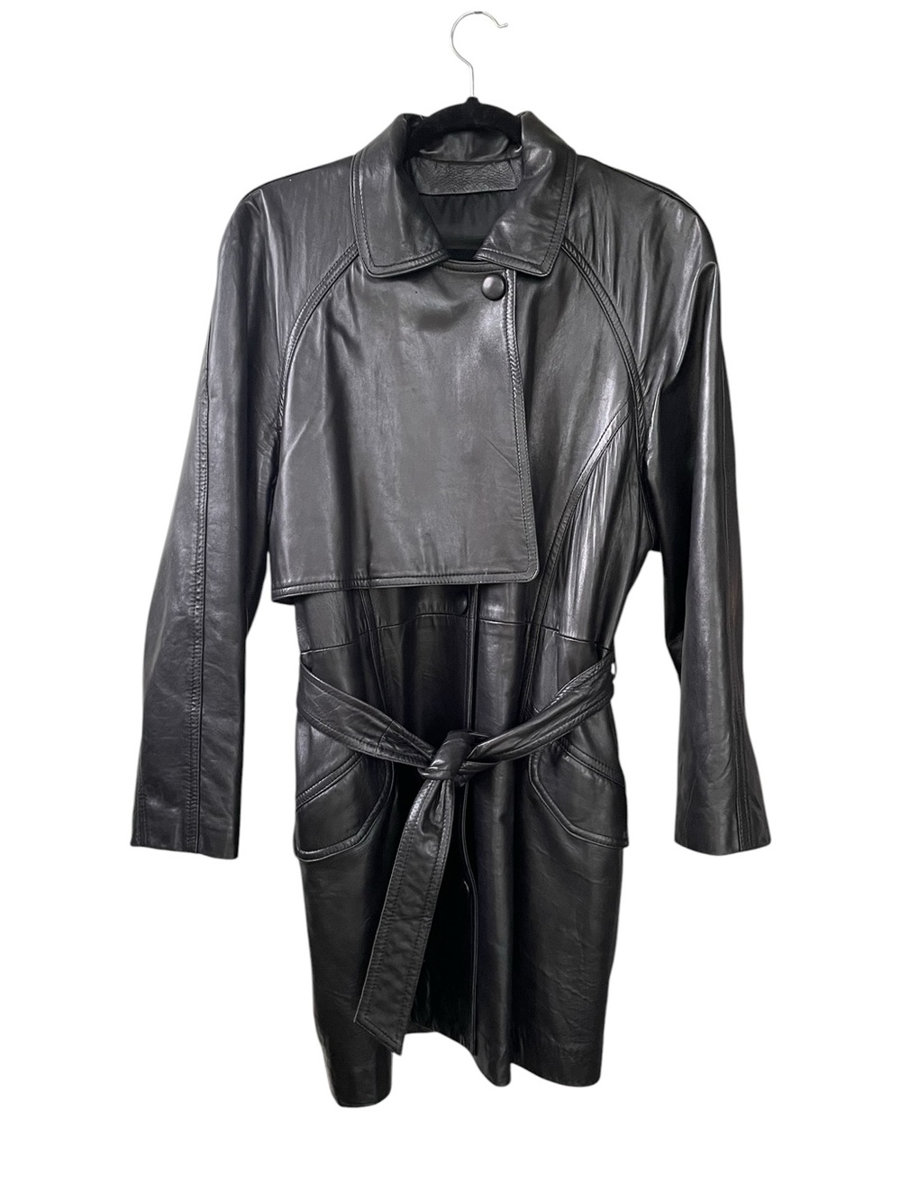 Danier Black Leather Trench with Waist Tie M